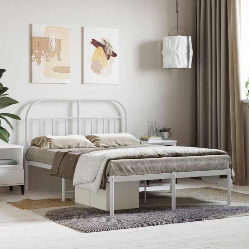 vidaXL Giroletto con Testiera Metallo Bianco 135x190 cm vidaXL Giroletto con Testiera Metallo Bianco 135x190 cm