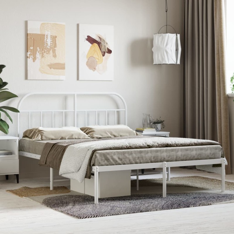 vidaXL Giroletto con Testiera Metallo Bianco 140x190 cm vidaXL Giroletto con Testiera Metallo Bianco 140x190 cm