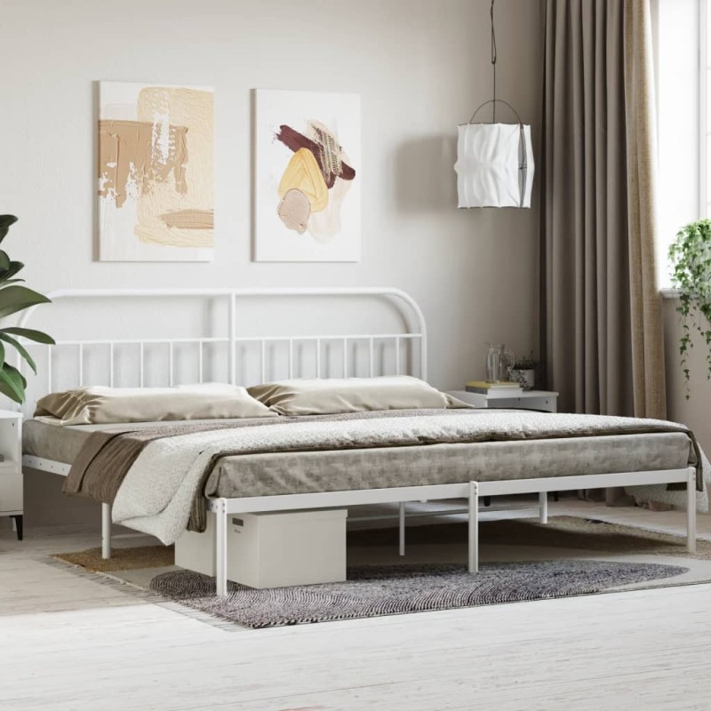vidaXL Giroletto con Testiera Metallo Bianco 193x203 cm vidaXL Giroletto con Testiera Metallo Bianco 193x203 cm