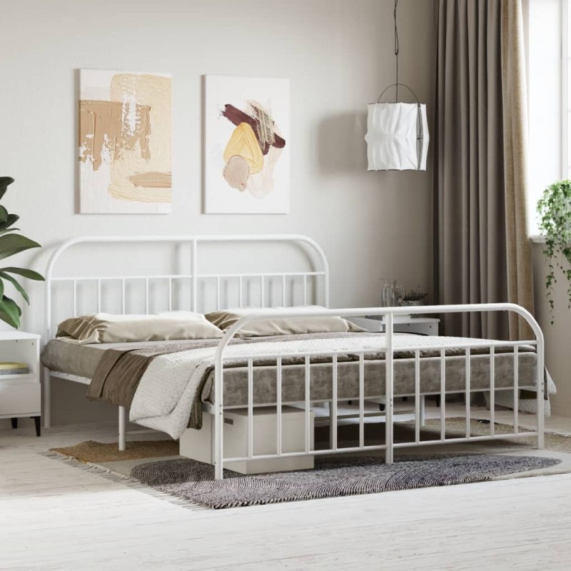 vidaXL Giroletto con Testiera e Pediera Metallo Bianco 183x213 cm vidaXL Giroletto con Testiera e Pediera Metallo Bianco 183x213 cm