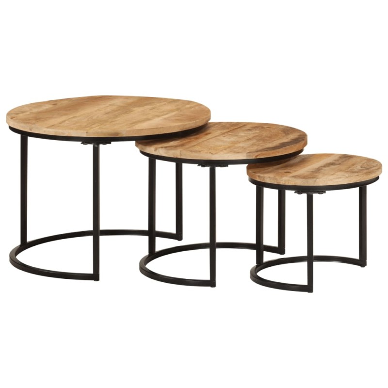 vidaXL Tavolini a Incastro 3 pz in Legno Massello Grezzo di Mango vidaXL Tavolini a Incastro 3 pz in Legno Massello Grezzo di Mango