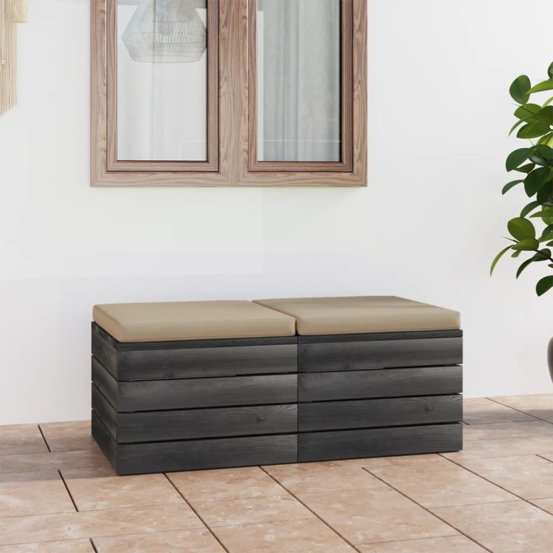 vidaXL Pouf da Giardino su Pallet 2 pz con Cuscini in Massello di Pino vidaXL Pouf da Giardino su Pallet 2 pz con Cuscini in Massello di Pino