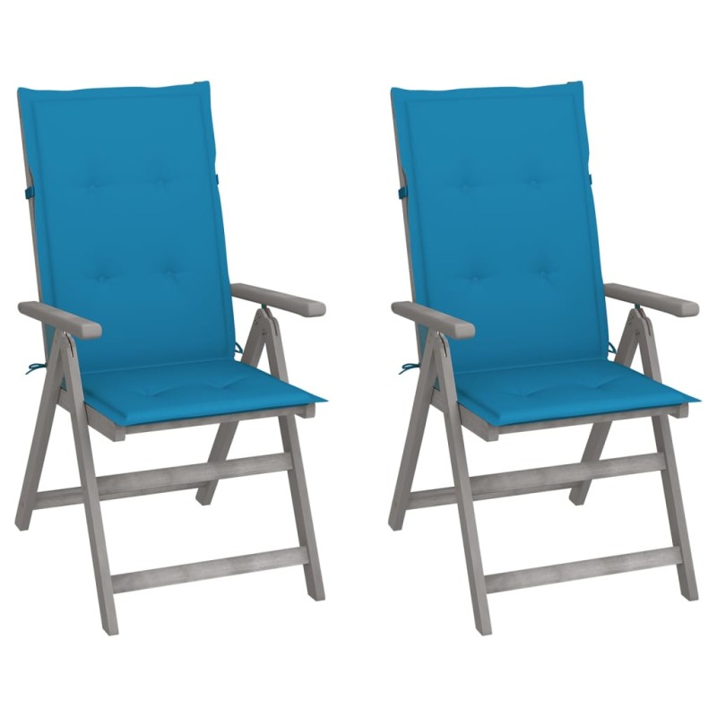 Sedie da Giardino Reclinabili 2 pz con Cuscini Massello Acacia Sedie da Giardino Reclinabili 2 pz con Cuscini Massello Acacia