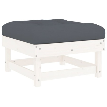 vidaXL Poggiapiedi da Giardino con Cuscino Legno Massello Pino Bianco