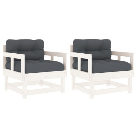 vidaXL Sedie da Giardino con Cuscini 2pz Legno Massello di Pino Bianco