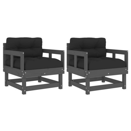 vidaXL Sedie da Giardino con Cuscini 2pz Legno Massello di Pino Grigio