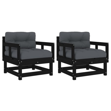 vidaXL Sedie da Giardino con Cuscini 2pz Legno Massello di Pino Nero