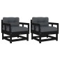 vidaXL Sedie da Giardino con Cuscini 2pz Legno Massello di Pino Nero vidaXL Sedie da Giardino con Cuscini 2pz Legno Massello di Pino Nero