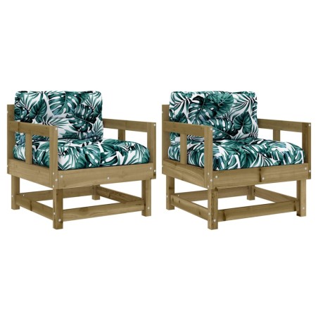 vidaXL Sedie da Giardino con Cuscini 2 pz in Legno Impregnato di Pino