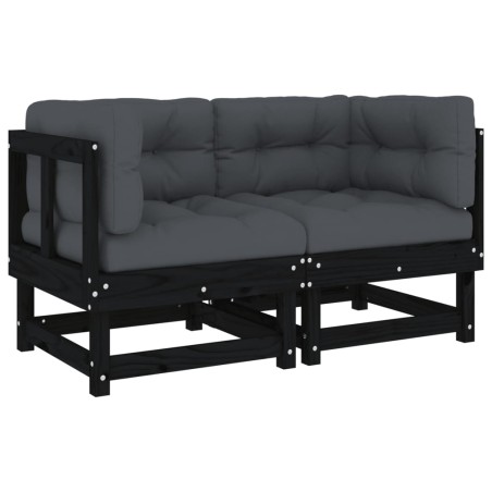 vidaXL Divani Angolari con Cuscini 2 pz Legno Massello di Pino Nero