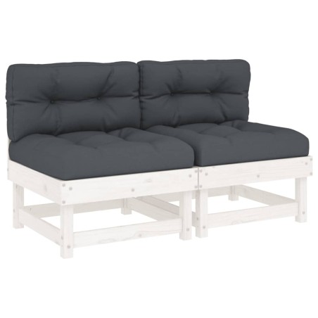 vidaXL Divani Centrali con Cuscini 2 pz Legno Massello di Pino Bianco