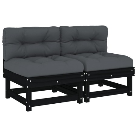 vidaXL Divani Centrali con Cuscini 2 pz Legno Massello di Pino Nero