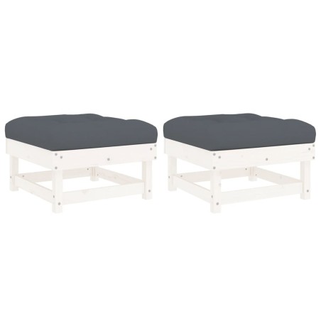 vidaXL Poggiapiedi Giardino con Cuscini 2pz Legno Massello Pino Bianco