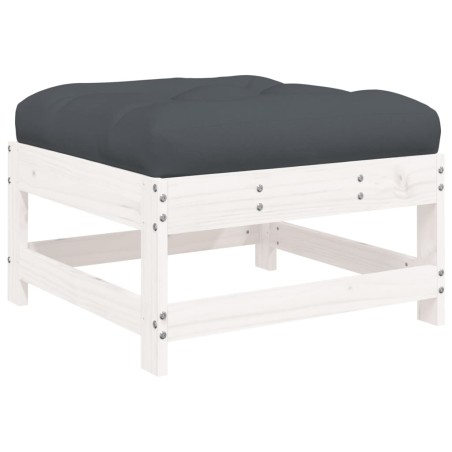 vidaXL Poggiapiedi da Giardino con Cuscino Legno Massello Pino Bianco