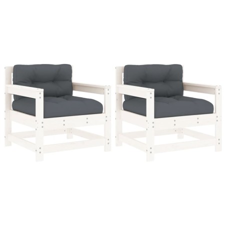 vidaXL Sedie da Giardino con Cuscini 2pz Legno Massello di Pino Bianco