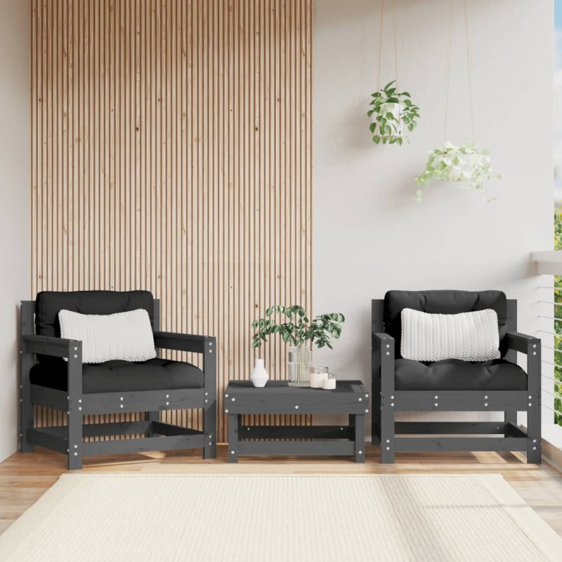vidaXL Sedie da Giardino con Cuscini 2pz Legno Massello di Pino Grigio vidaXL Sedie da Giardino con Cuscini 2pz Legno Massello di Pino Grigio