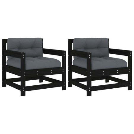vidaXL Sedie da Giardino con Cuscini 2pz Legno Massello di Pino Nero