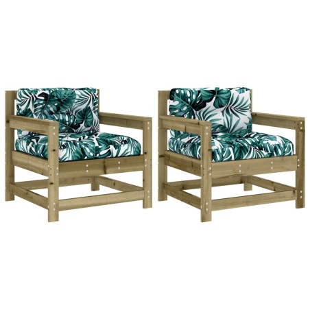vidaXL Sedie da Giardino con Cuscini 2 pz in Legno Impregnato di Pino