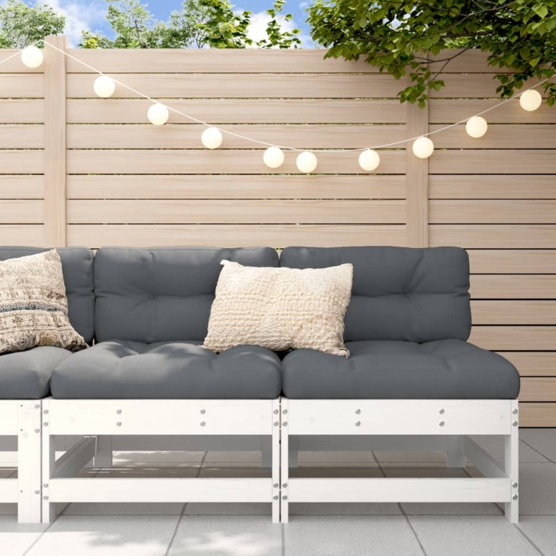 vidaXL Divani Centrali con Cuscini 2 pz Legno Massello di Pino Bianco vidaXL Divani Centrali con Cuscini 2 pz Legno Massello di Pino Bianco