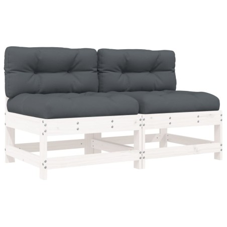 vidaXL Divani Centrali con Cuscini 2 pz Legno Massello di Pino Bianco