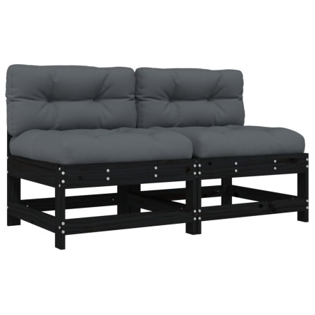 vidaXL Divani Centrali con Cuscini 2 pz Legno Massello di Pino Nero