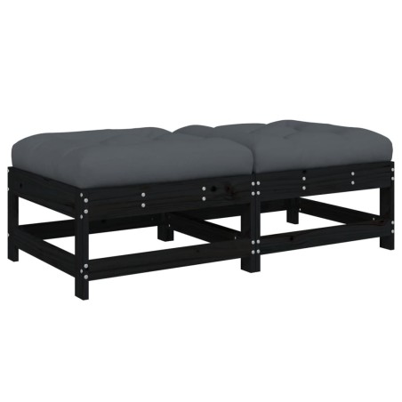 vidaXL Poggiapiedi Giardino con Cuscini 2pz Legno Massello Pino Nero