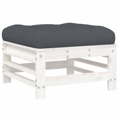 vidaXL Poggiapiedi da Giardino con Cuscino Legno Massello Pino Bianco