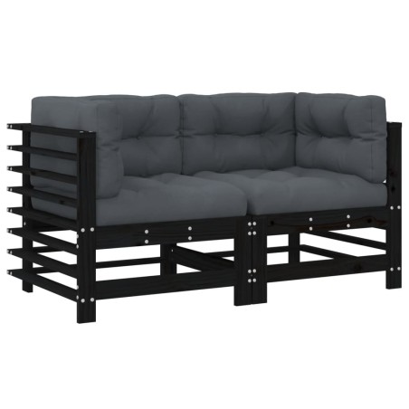 vidaXL Divani Angolari con Cuscini 2 pz Legno Massello di Pino Nero