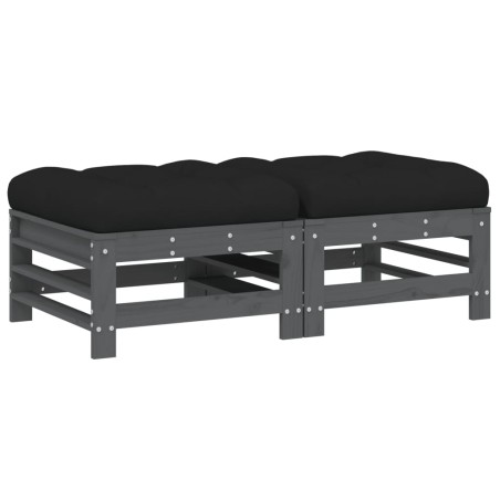 vidaXL Poggiapiedi Giardino con Cuscini 2pz Legno Massello Pino Grigio
