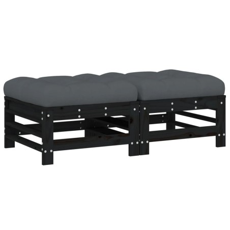 vidaXL Poggiapiedi Giardino con Cuscini 2pz Legno Massello Pino Nero