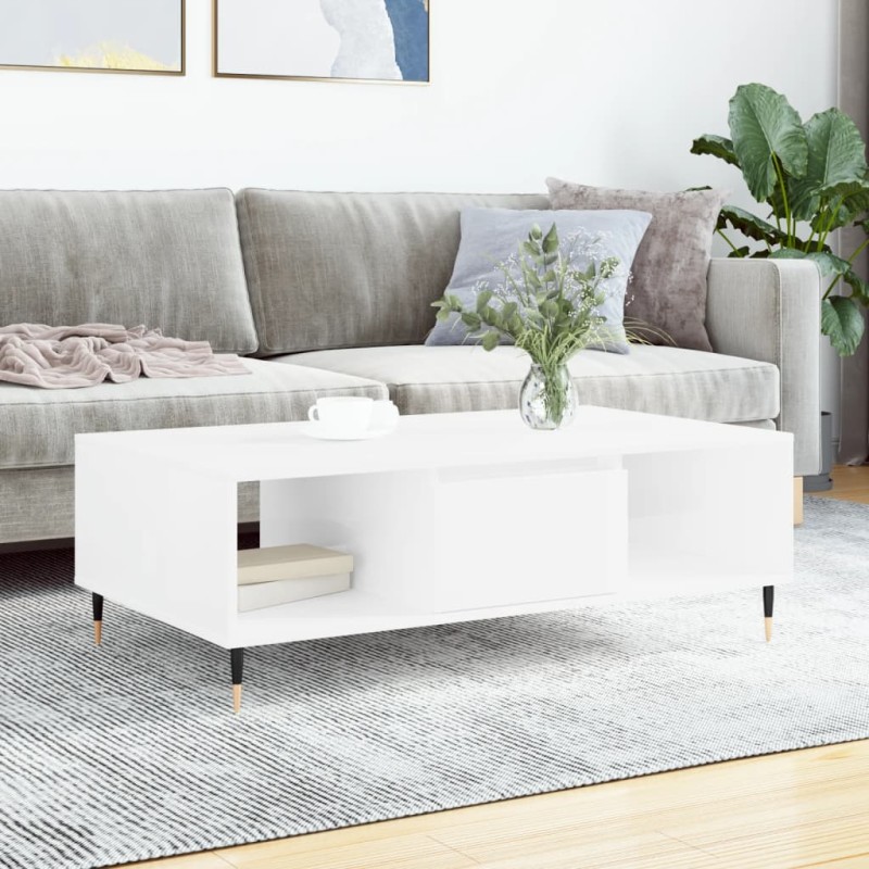 vidaXL Tavolino da Salotto Bianco Lucido 104x60x35cm Legno Multistrato