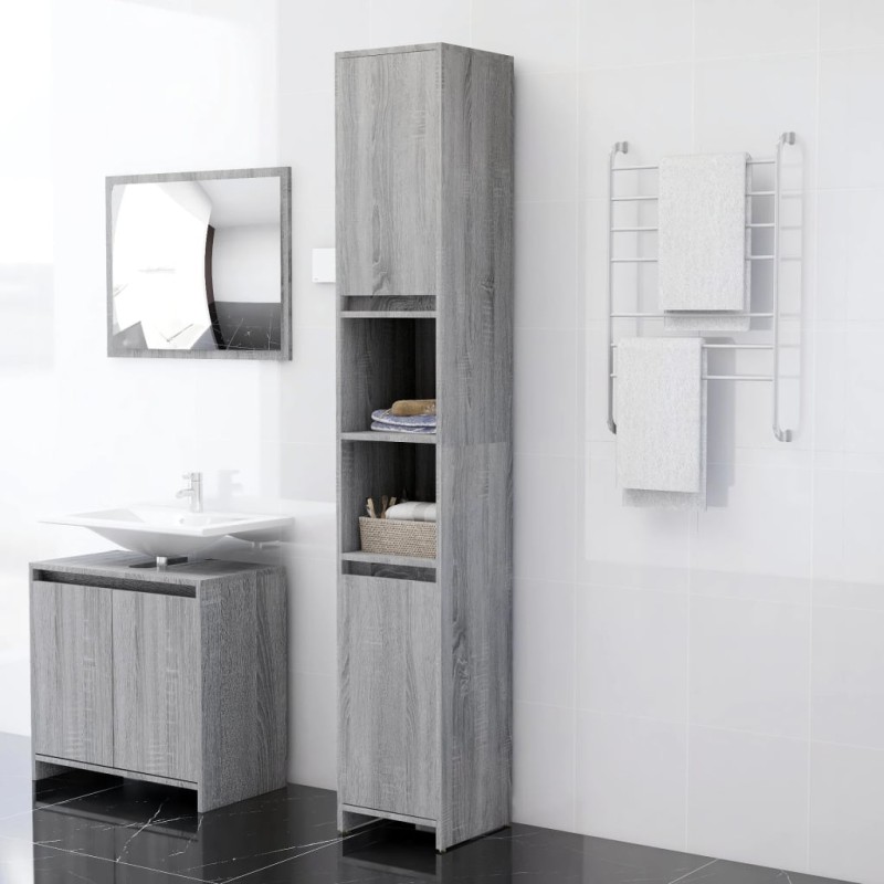 Armadio Bagno Rovere Grigio 30x30x183,5cm Legno Ingegnerizzato Armadio Bagno Rovere Grigio 30x30x183,5cm Legno Ingegnerizzato