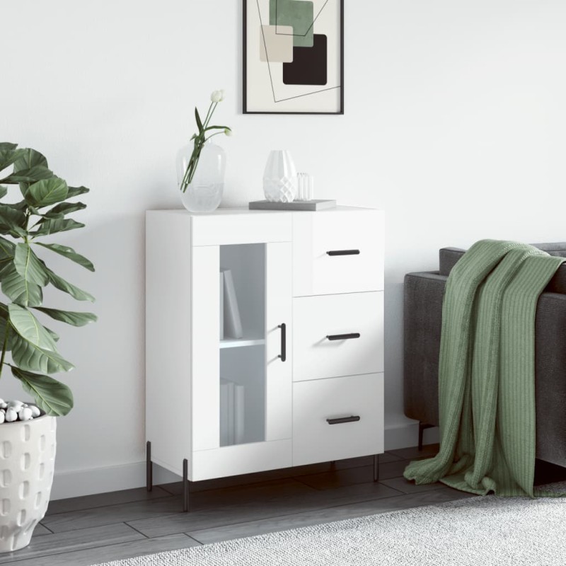 vidaXL Credenza 69,5x34x90 cm in Legno Multistrato Bianco Lucido vidaXL Credenza 69,5x34x90 cm in Legno Multistrato Bianco Lucido