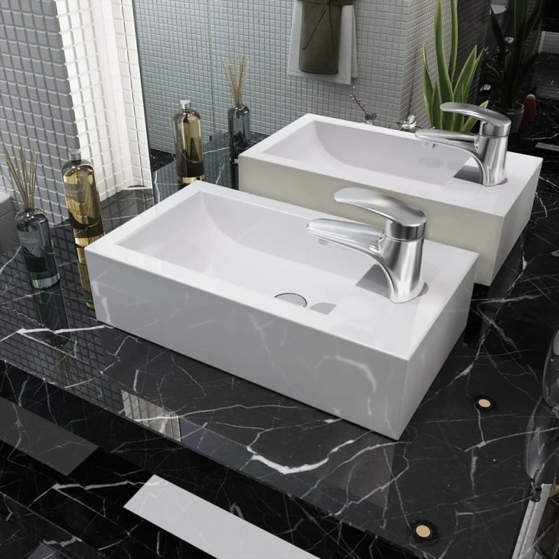 Lavandino con Foro Rubinetto Rettangolare Ceramica 46x25,5x12cm Lavandino con Foro Rubinetto Rettangolare Ceramica 46x25,5x12cm