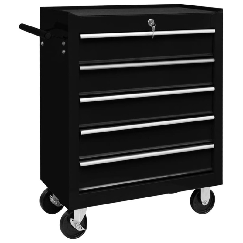 Carrello Portautensili con 5 Cassetti per Officina Nero Carrello Portautensili con 5 Cassetti per Officina Nero