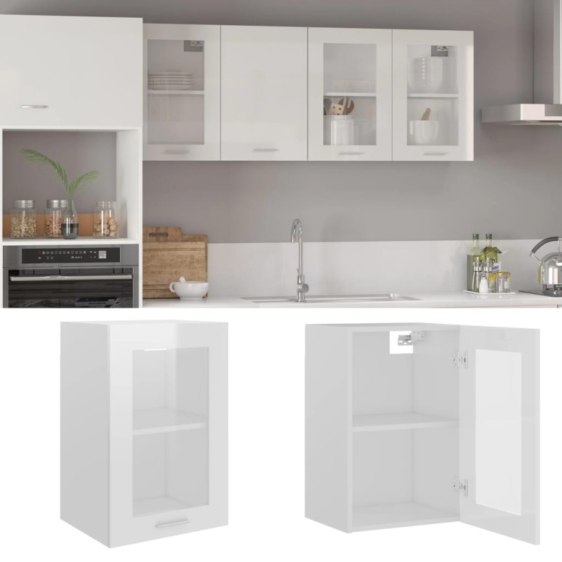 Armadio Sospeso con Vetro Bianco Lucido 40x31x60 cm Truciolato Armadio Sospeso con Vetro Bianco Lucido 40x31x60 cm Truciolato