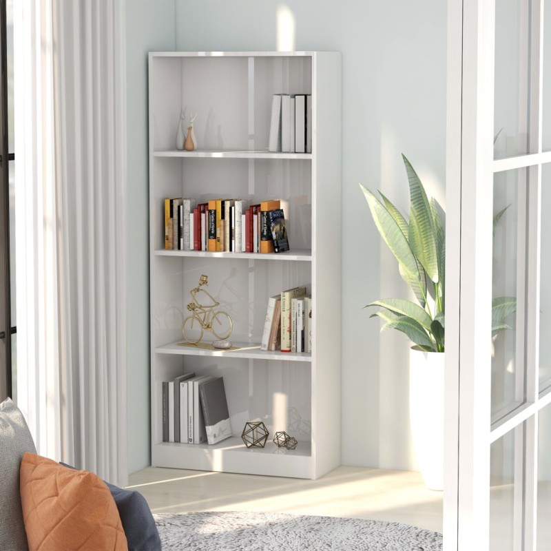 Libreria a 4 Ripiani Bianca Lucida 60x24x142 cm in Truciolato Libreria a 4 Ripiani Bianca Lucida 60x24x142 cm in Truciolato