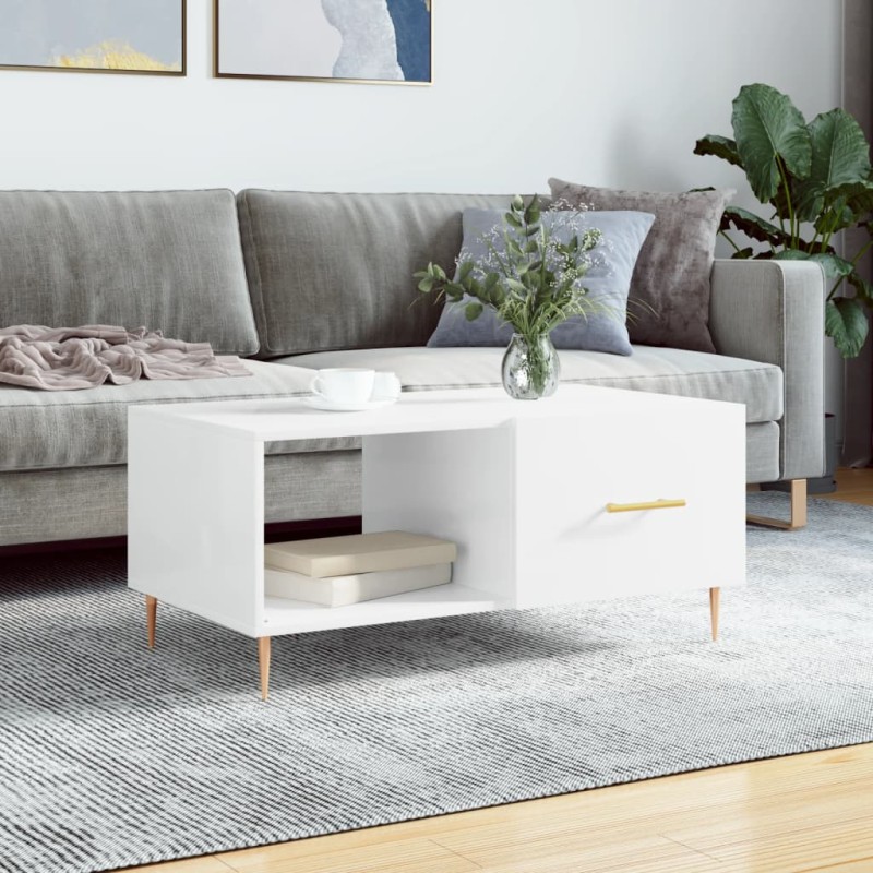 vidaXL Tavolino da Salotto Bianco Lucido 90x50x40 cm Legno Multistrato
