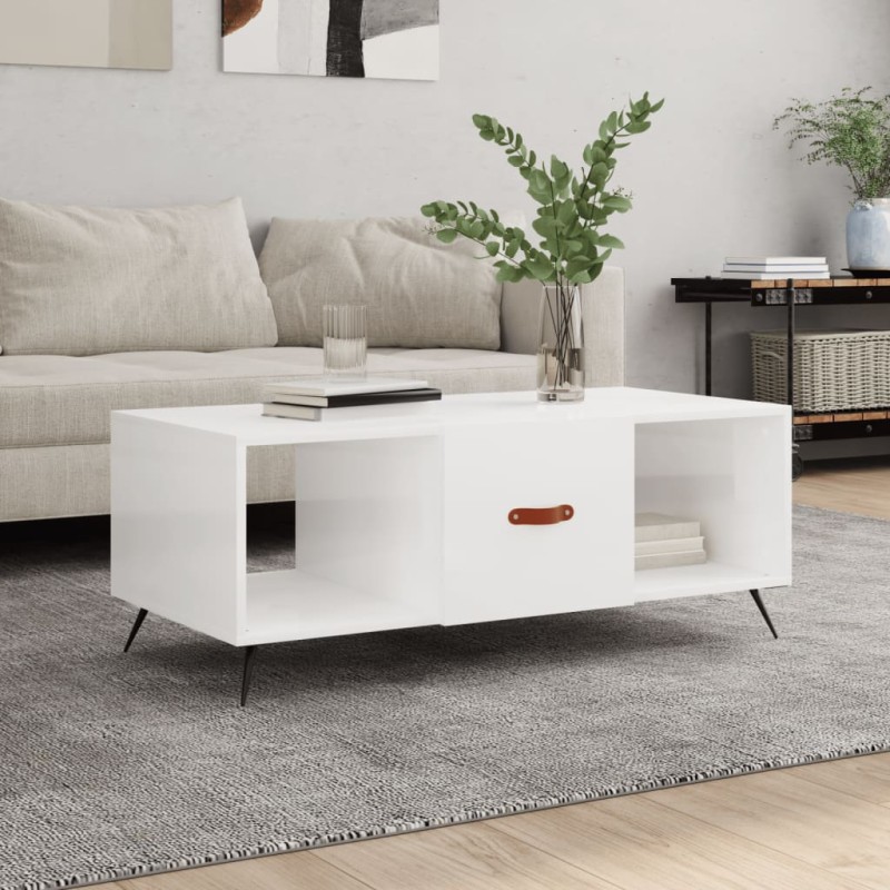 vidaXL Tavolino da Salotto Bianco Lucido 102x50x40cm Legno Multistrato