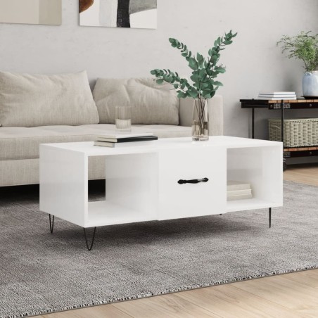 vidaXL Tavolino da Salotto Bianco Lucido 102x50x40cm Legno Multistrato