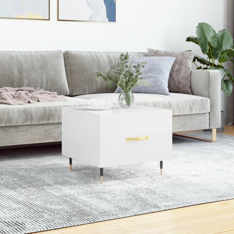 vidaXL Tavolino da Salotto Bianco Lucido 50x50x40 cm Legno Multistrato