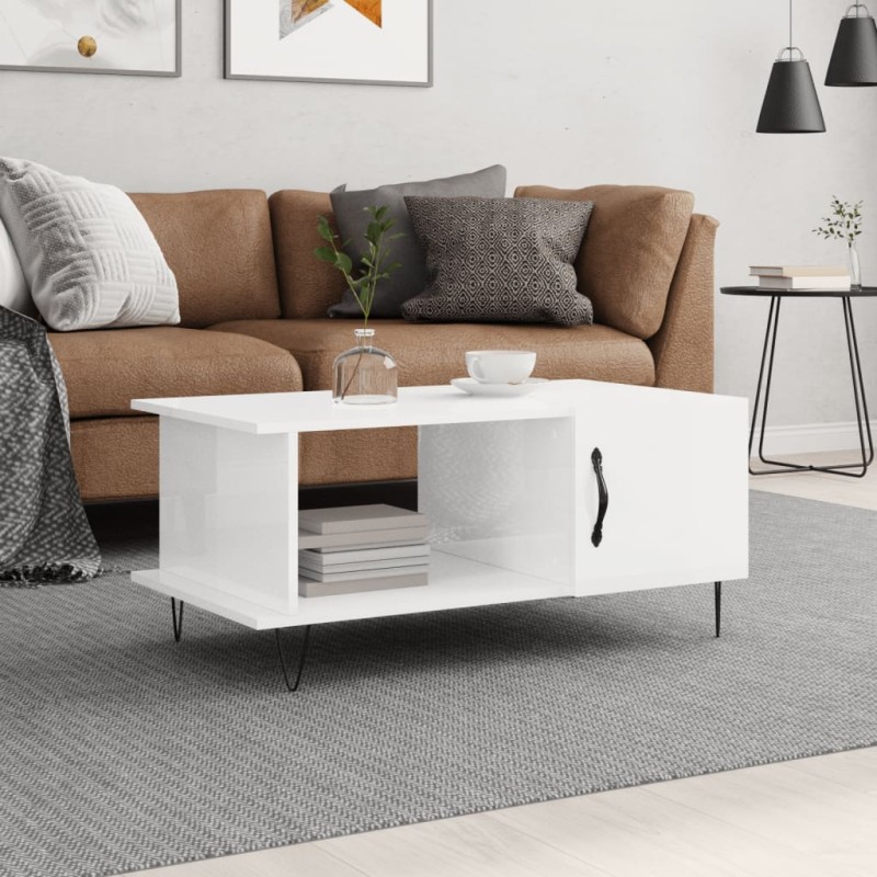 vidaXL Tavolino da Salotto Bianco Lucido 90x50x40 cm Legno Multistrato