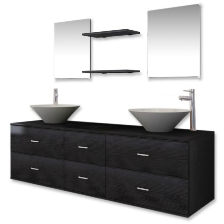 vidaXL Set Mobili da Bagno 9 pz con Lavabo e Rubinetto Nero