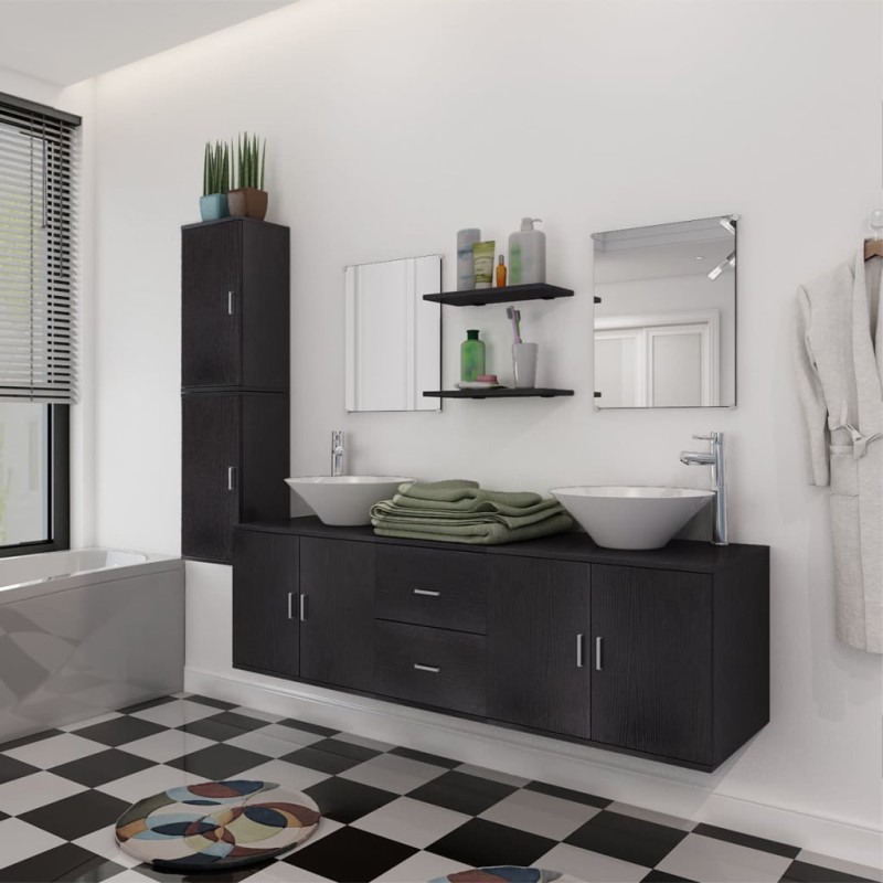 Mobili da Bagno con Lavabo Set 9 pz Nero Mobili da Bagno con Lavabo Set 9 pz Nero