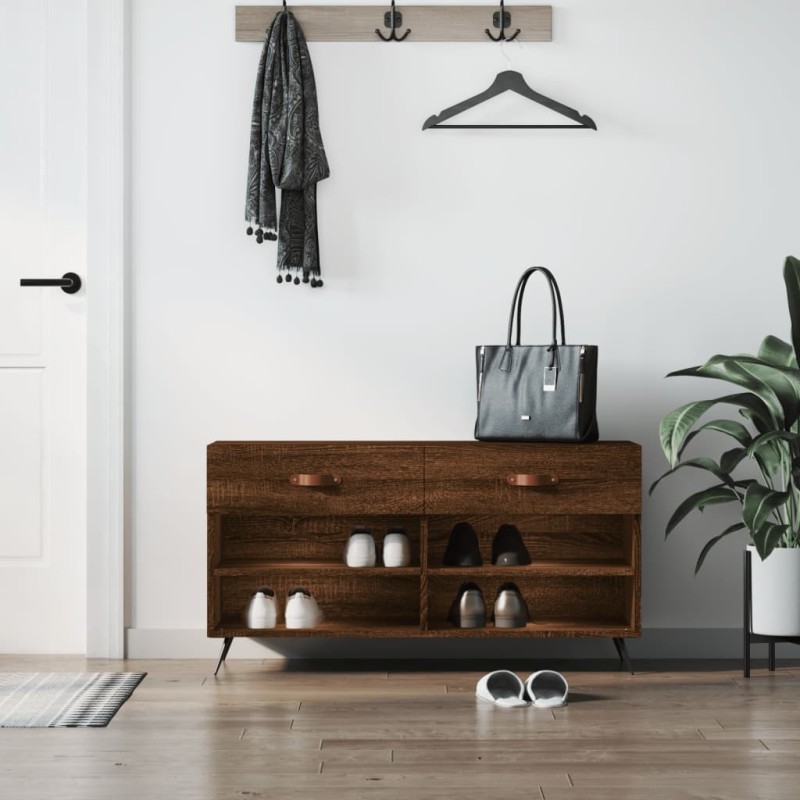 vidaXL Panca Porta Scarpe Rovere Marrone 102x35x55cm Legno Multistrato vidaXL Panca Porta Scarpe Rovere Marrone 102x35x55cm Legno Multistrato