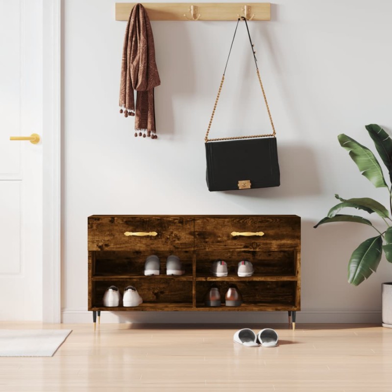 vidaXL Panca Porta Scarpe Rovere Fumo 102x35x55 cm Legno Multistrato vidaXL Panca Porta Scarpe Rovere Fumo 102x35x55 cm Legno Multistrato