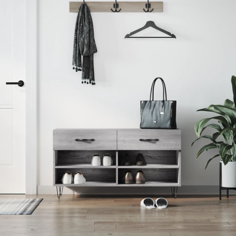 vidaXL Panca Porta Scarpe Grigio Sonoma 102x35x55 cm Legno Multistrato vidaXL Panca Porta Scarpe Grigio Sonoma 102x35x55 cm Legno Multistrato