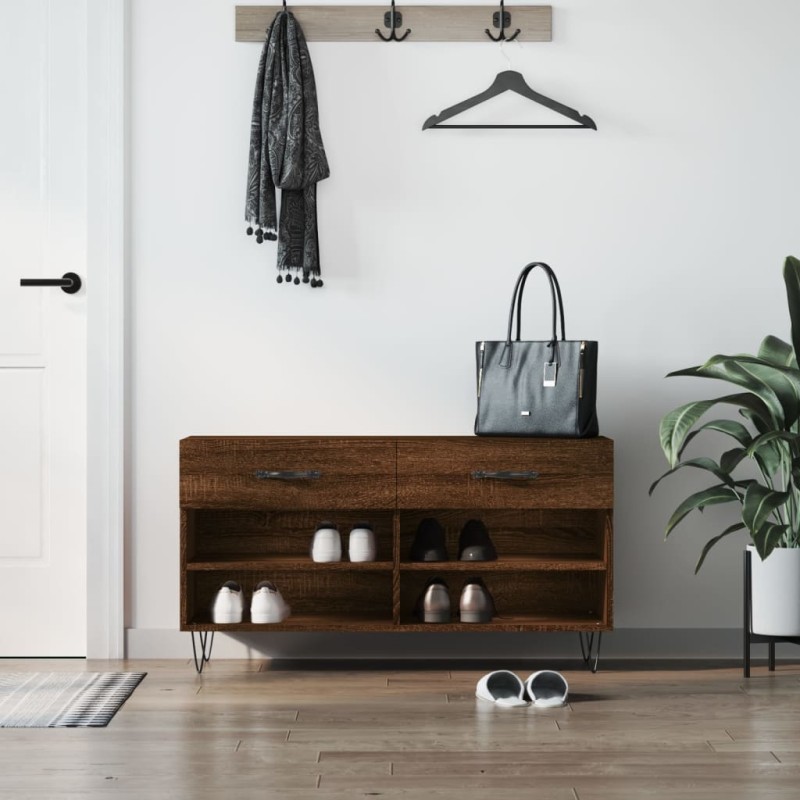 vidaXL Panca Porta Scarpe Rovere Marrone 102x35x55cm Legno Multistrato vidaXL Panca Porta Scarpe Rovere Marrone 102x35x55cm Legno Multistrato