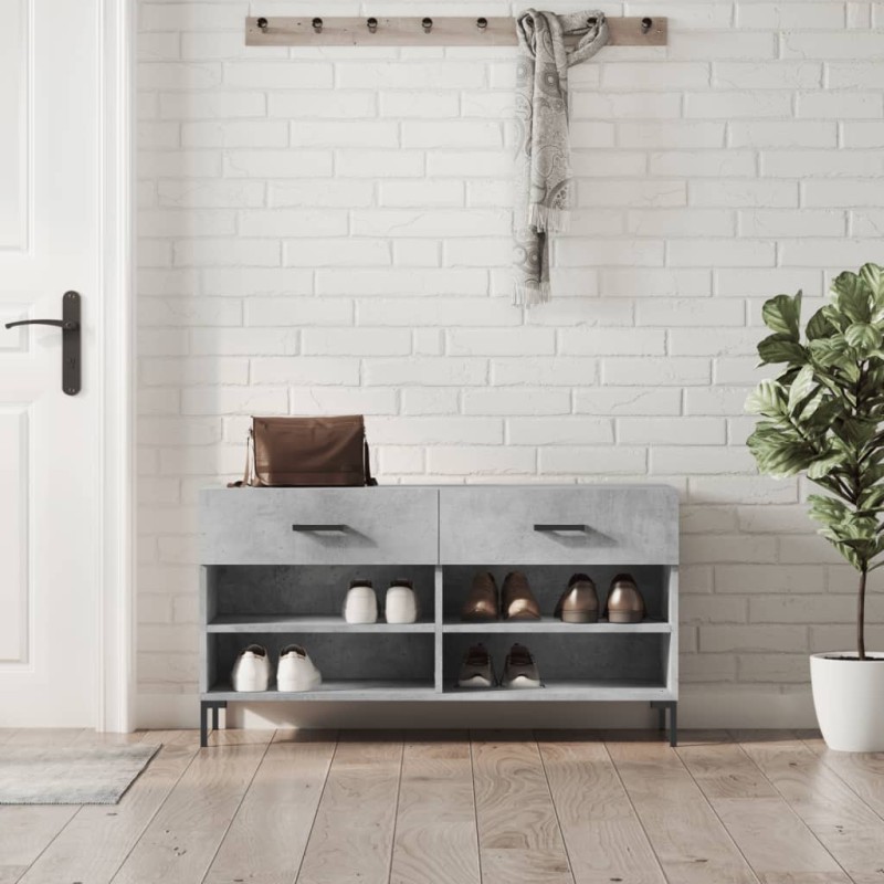 vidaXL Panca Porta Scarpe Grigio Cemento 102x35x55cm Legno Multistrato vidaXL Panca Porta Scarpe Grigio Cemento 102x35x55cm Legno Multistrato