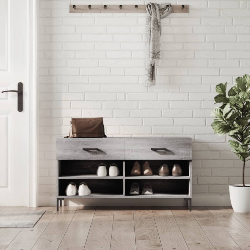 vidaXL Panca Porta Scarpe Grigio Sonoma 102x35x55 cm Legno Multistrato vidaXL Panca Porta Scarpe Grigio Sonoma 102x35x55 cm Legno Multistrato